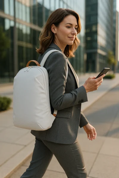 20250428_1900_Stylish Businesswoman with Backpack_remix_01jsyhz513fmwbaaz4zrzyryqk
